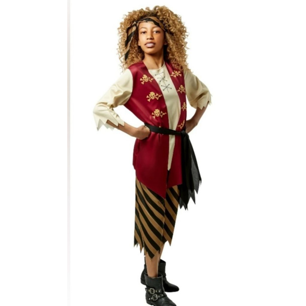 Girls' Way to Celebrate! Pirate Costume Red Black Beige, Size M (7/8)
